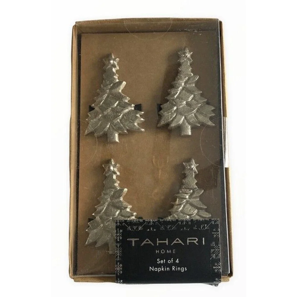 Tahari Home Napkin Rings Set Of 4 Christmas Tree Shaped Holiday Table Decor